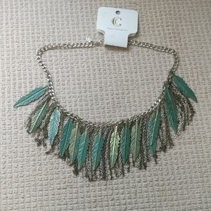 NWT Charming Charlie Turquoise Feather Necklace